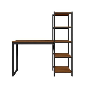 Imagem de Mesa Home Office Fit Preto Canela Escrivaninha Compacta