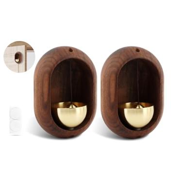 Imagem de Campainha de porta suspensa magnética oval, som alto, campainha de madeira Zen aderente, sinos de armazenamento de loja de madeira pendurados para abertura de porta de negócios, decoração de entrada