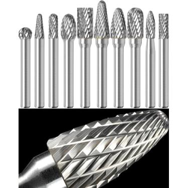 Imagem de Conjunto de rebarbas de carboneto com haste de 0,63 cm, presente para o melhor homem, 10 peças de moedor de corte duplo, lixa rotativa de metal, madeira, soldas de pedra, soldas, concreto, moldagem, rebarba, entalhe e polimento de chanfradura