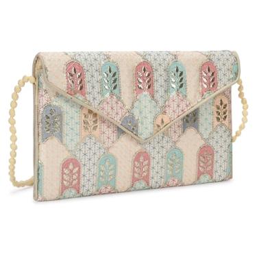 Imagem de Rajasthani Indian Art Sling Bag Bolsa de mão dobrável para mulheres, bolsa tiracolo dobrável indiana feita à mão, Branco multi