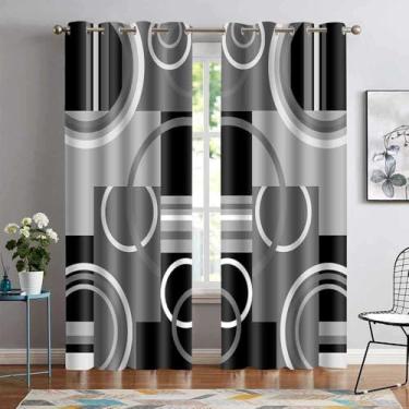Imagem de Cortinas blackout geométricas cinza preto para quarto, cortina de escurecimento de ambiente xadrez abstrata moderna cinza branco para sala de estar, 2 painéis, 106,7 x 213,4 cm de comprimento