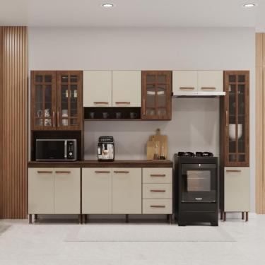 Imagem de Cozinha Modulada Completa Fidelitá Lisboa 5 Peças 295cm 12 Portas 3 Gavetas Com Tampo Noce/Off-White
