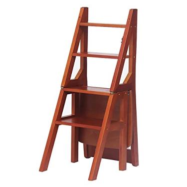 Imagem de WZYCLTT Cadeira dobrável para biblioteca, escada, prateleira decorativa para móveis de armários de cozinha doméstica, banco de madeira, escada portátil, cadeira de escada dobrável, cor mel 35 x 46 x