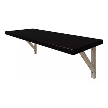 Imagem de Prateleira Suspensa de Parede com Suporte de Madeira, MDP Branco, para Sala, Escritório e Quarto (Preto)