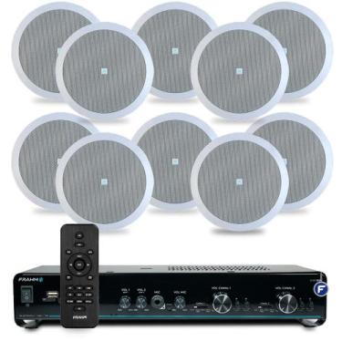Imagem de Kit Som Ambiente Jbl Bluetooth Usb Sd Conexão Celular + 10 Arandelas d