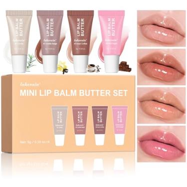 Imagem de DENESTUP Conjunto De 4 Glosses Labiais Hidratantes, Pacote Com Mini Bálsamo Labial, Brilho Labial Com Acabamento Em Vidro De Alto Brilho, Hidratante Labial, Batom Líquido Gelatinoso Brilhante Para M