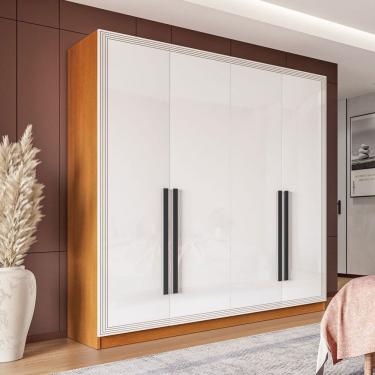 Imagem de Guarda-Roupa Casal Valência 4 Portas 4 Gavetas Freijó/Branco - Politorno