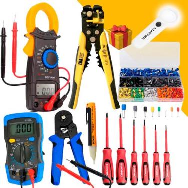 Imagem de Kit Eletricista Profissional Completo Peças com  Lupa Led - Exbom