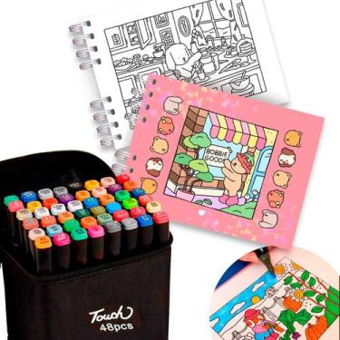 Imagem de Kit Canetinhas Coloridas Touch e Livro de Colorir Bobbies Good Profiss