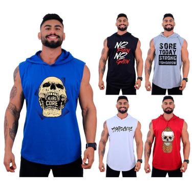 Imagem de Kit 5 Regatas Longline Machão Com Touca Masculina MXD Conceito Academia Fitness-Masculino