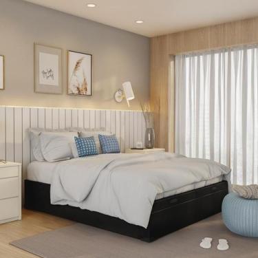 Imagem de Base para Cama Box Casal Macy com Baú (47x138x188) Preta - Mobly