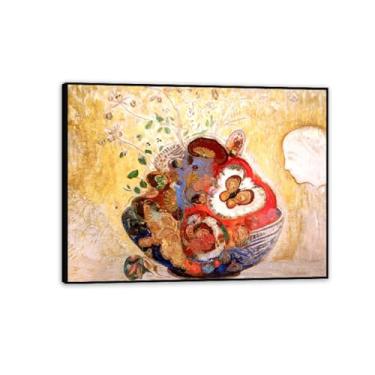 Imagem de Odilon Redon Impressões de arte em tela, flores, vaso e perfil, pôsteres e reproduções de reproduções famosas arte de parede em tela sala de estar decoração de casa 40 x 30 cm (16 x 12 polegadas)