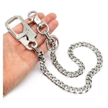 Imagem de NEWTRO Corrente carteira com mosquetão de trava de dupla ação, revestimento de rack premium, chaveiro para homens e mulheres calças de motociclista jeans (tipo A - prata)