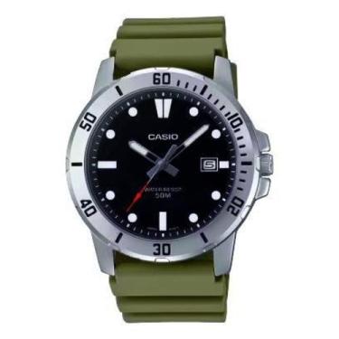 Imagem de Relógio CASIO masculino preto verde borracha MTP-VD01-3EVUDF