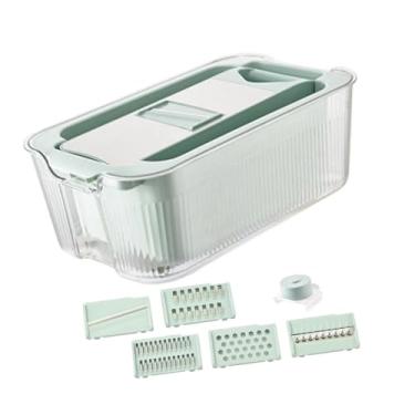 Imagem de Ｂｅｓｇａ Mandoline para Cozinha Multiuso Cortador de Alimentos Utensílio de Cozinha Ralador de Queijo Fatiador de Vegetais com Recipiente, Azul com 6 Lâminas