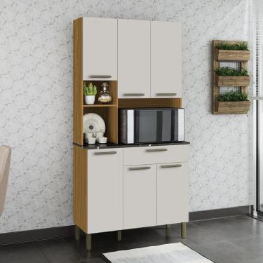 Imagem de Cozinha Compacta Com 6 Portas 1 Gaveta 100% Mdf San Marino Espresso Móveis Amêndoa/off
