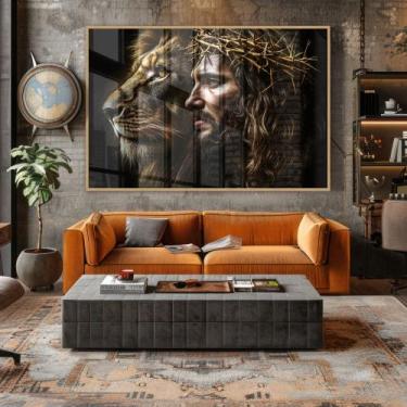 Imagem de Quadro Decorativo Leão de Judá & Jesus Cristo - MeMoldura, 100x150, Am