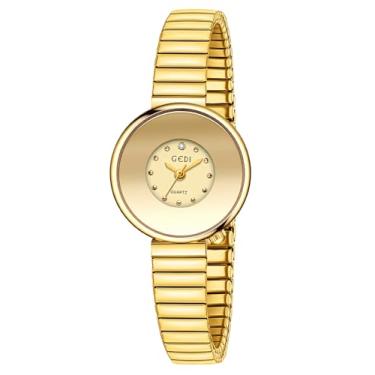 Imagem de Gosasa Dainty Relógio feminino de quartzo, fácil leitor, vintage, pulseira com pulseira de expansão de aço inoxidável, elegante relógio de pulso feminino dourado e prata - ajuste confortável em pulsos