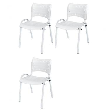 Imagem de Cadeira Iso Base Branco Escola, Escritório Branco - Kit 3 Un