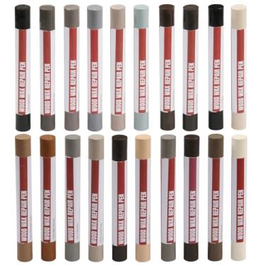 Imagem de Uxney Bastões de enchimento de madeira, giz de cera de reparo de madeira de 20 cores, marcadores de móveis de madeira para retoque para reparar arranhões, amassados, rachaduras e furos em pisos de