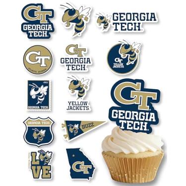 Imagem de Georgia Tech Cupcake Topper Party Supplies for GT Football, Birthday, Graduation Party Decorations (24 Pieces) (Georgia Tech Yellow Jackets)