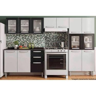 Imagem de Kit de Cozinha Modulada 4 Peças Evidence (2 Armários + 1 Balcão + 1 Paneleiro) C4P56 Branco/Preto - Bertolini