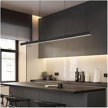 Imagem de Luz Pendente Led Moderna Lustre Linear Preto Luzes Pendentes De Ilha Reguláveis Com Controle Remoto Lâmpada Suspensa De Teto Minimalista 3 Cct Brilho Ajustável Para Cozinha Sala De, 80 Cm