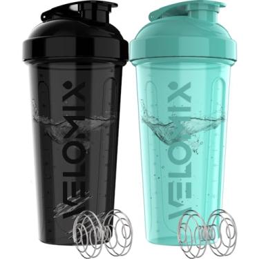 Imagem de VELOMIX - Pacote com 2 - Frascos coqueteleiros de proteína de 800 ml para misturas de proteína - 2 x batedor de arame | Coqueteleira à prova de vazamento para shakes de proteína | Pacote de garrafa