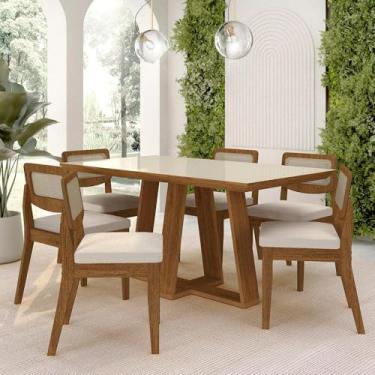 Imagem de Mesa Sion 1,60 Com 6 Cadeiras Sextavada Freijó/off/bouclé Off - M.a Freijó/off Premium/bouclé Off