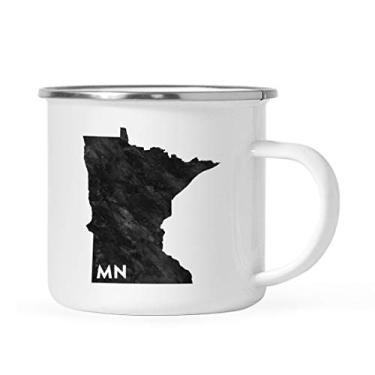 Imagem de Andaz Press Caneca de café de aço inoxidável US State de 325 ml para presente, abreviação de grunge preto moderno, Minnesota, 1 pacote, caneca de café de Natal de acampamento esmaltada de metal