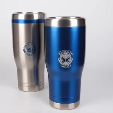 Imagem de Copo Térmico Parede Dupla em Aço Inox Azul 350ml com Canudo - Estilo Com Logo