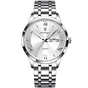 Imagem de Relógio Masculino Analógico Quartzo á Prova D´agua Em Aço Inoxidável Branco