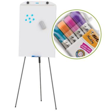 Imagem de Cavalete Flip Chart Magnético Quadro Branco 60x90cm Tripé Retrátil com 4 Marcadores