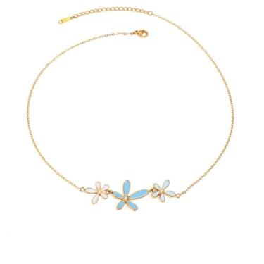 Imagem de Izpack Lindo colar de flores de aço inoxidável esmaltado, flores de zircônia cúbica, margarida, ajustável, colar de corrente banhado a ouro 18 K, joia moderna para mulheres melhores amigas