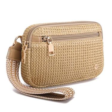 Imagem de Haytijoe Bolsa clutch de palha para mulheres 2025, carteira de pulso RFID, bolsa de ráfia, bolsa de verão, bolsa de praia de palha, Boho cáqui