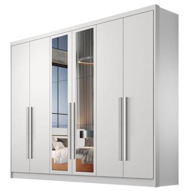 Imagem de Guarda Roupa Casal Livorno 6 Portas 4 Gavetas Neve Com Nicho E Espelho – Novo Horizonte