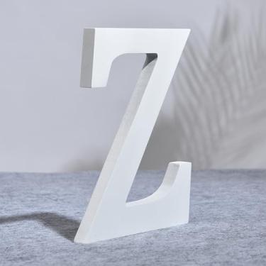 Imagem de AOOLADA Letra Z de madeira de 20 cm para decoração de parede, letras grandes de madeira branca para artesanato DIY e decoração de festa de aniversário de casamento, letras do alfabeto em pé pintáveis