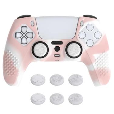 Imagem de eXtremeRate Capa De Silicone Antiderrapante Playvital 3D Studded Edition Para Controle Ps5, Protetora Borracha Macia Sem Fio Com Capas Apoio Polegar - Rosa E Branco