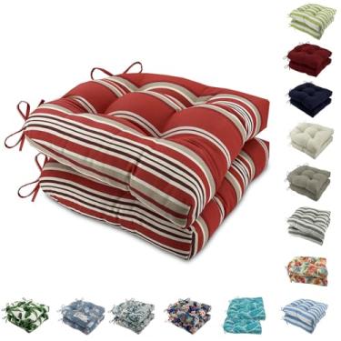 Imagem de Outdoor Chair Cushions, Tufted U-Shape Wicker Seat Cushions Set of 2, Water-Resistant and Fading-Resistant for Patio Garden Home Office Furniture(Red stripes)