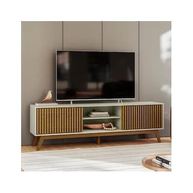 Imagem de Rack Olivar Fox 180 Ripado Para TV até 65” Porta Deslizante 2 Portas 4 Nichos