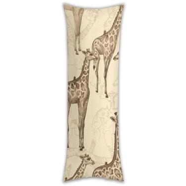 Imagem de Capa de travesseiro de corpo de girafas desenhadas à mão, ultramacia, respirável, longa, 137 x 50 cm, fronha decorativa com zíper oculto, capas de almofada para sofá de quarto