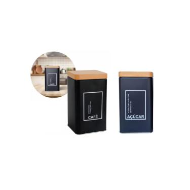 Imagem de Kit Lata Porta Mantimentos Metal Açúcar Café Premium Decor