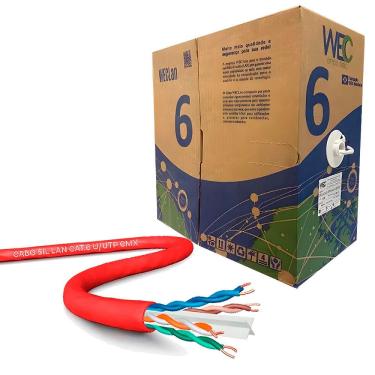 Imagem de Caixa de Cabo de Rede LAN 4PX24AWG CAT6 UTP -100% Cobre Wec 305 Metros, CM INT - Vermelho