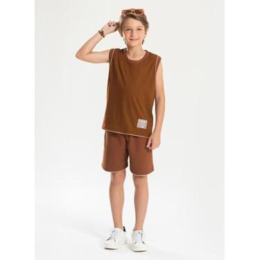 Imagem de Conjunto Verão Menino Marrom Regata e Bermuda com Bainha Sobreposta - 