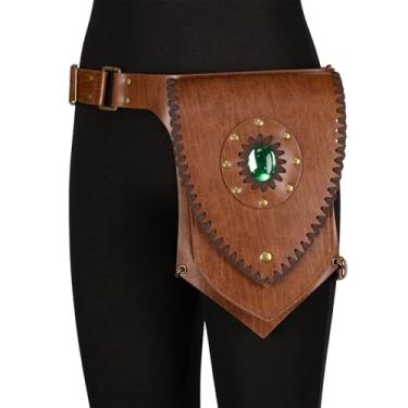 Imagem de HiiFeuer Bolsa de couro sintético medieval, bolsa de perna ajustável renascentista, bolsa de cinto para cosplay para Ren Faire, Marrom A