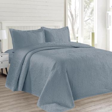 Imagem de Kit Colcha Queen Boutis Mf Cazza Organic com 3 Peças Azul 230x250cm