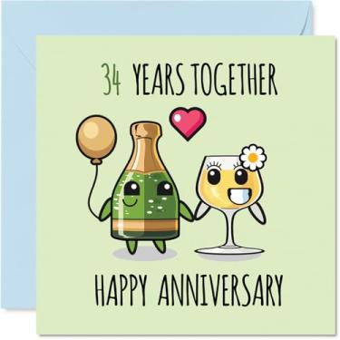 Imagem de Stuff4 Cartão de aniversário de 34 anos para mulheres e homens - 34 anos juntos - Cartão feliz de aniversário de 34 anos para esposa companheira parceira namorada, cartões comemorativos de casamento