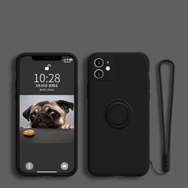 Imagem de Capa original de silicone líquido com suporte de anel para iPhone 15, 14, 13, 12, 11 Pro Max, Mini Xs, Xr, 7, 8 Plus, SE, suporte magnético, capa com alça (para iPhone 14Pro/preto)