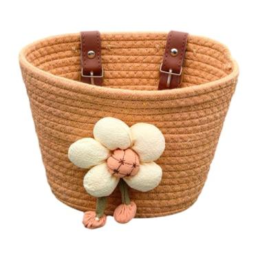 Imagem de RNXRZANK Cesto de Bicicleta Frontal Feito de Corda Macia, Serve em Guidões de 2,0 a 5,1 Cm, Alça de PU Ajustável para Bicicletas de 30,6 Cm, Versátil, Cáqui