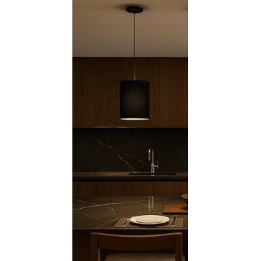 Imagem de D+MOB Luminária Pendente Palha Sintetico 30x17cm Casa Sala Cozinha Moderna (Preto)